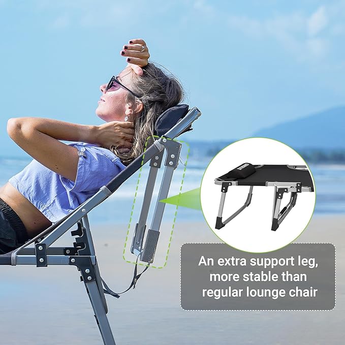 FUNDANGO Oversize Lounge Chair Outdoor, 300 lbs Large Camping Cots for Adults Heavy Duty Extra Wide Sturdy with Pillow for Outside Patio Beach Pool