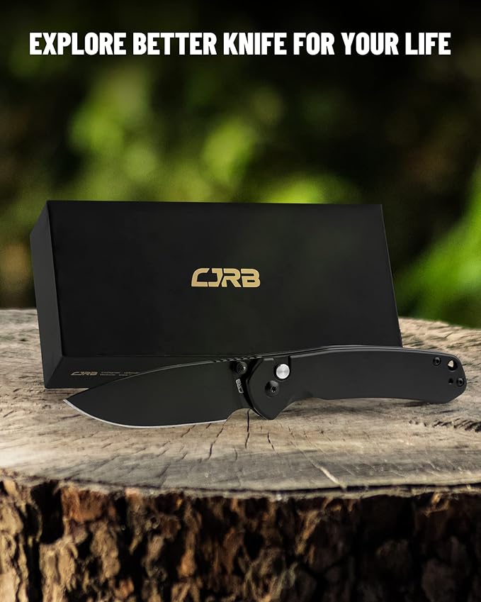 CJRB Folding Knife Pyrite (J1925) AR-RPM9 Blade and Black PVD Stainless Steel Handle Button Lock EDC Pocket Knife with Clip