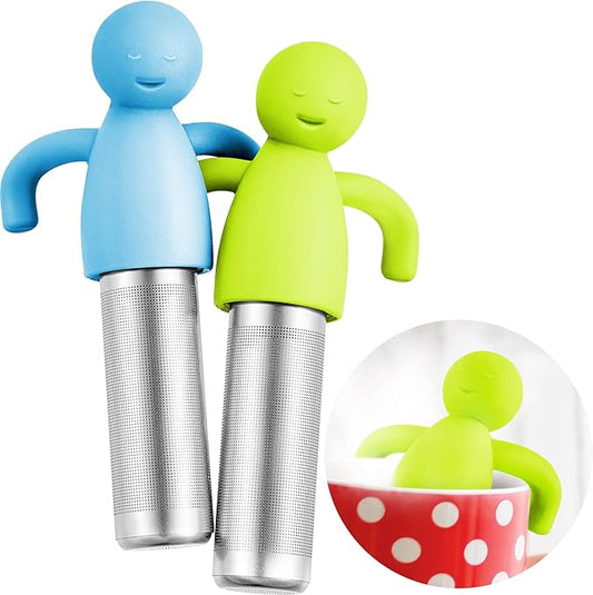 2 Pieces Tea Infuser for Loose Tea Cute Fine Mesh Tea Strainer Stainless Steel Tea Filter Ball Tea Diffuser Steeper for Teacups Teapots (Blue, Green)