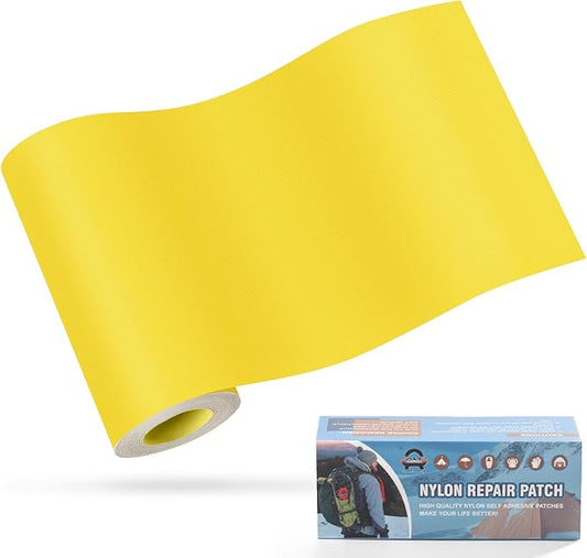 OAZ 3.9 x 63 inch Nylon Repair Patches Nylon Fabric Patch Self-Adhesive Tent Repair Tape Waterproof Lightweight Repair Patches Repair Patch Kit for Clothing Down Jacket Bag (Yellow)