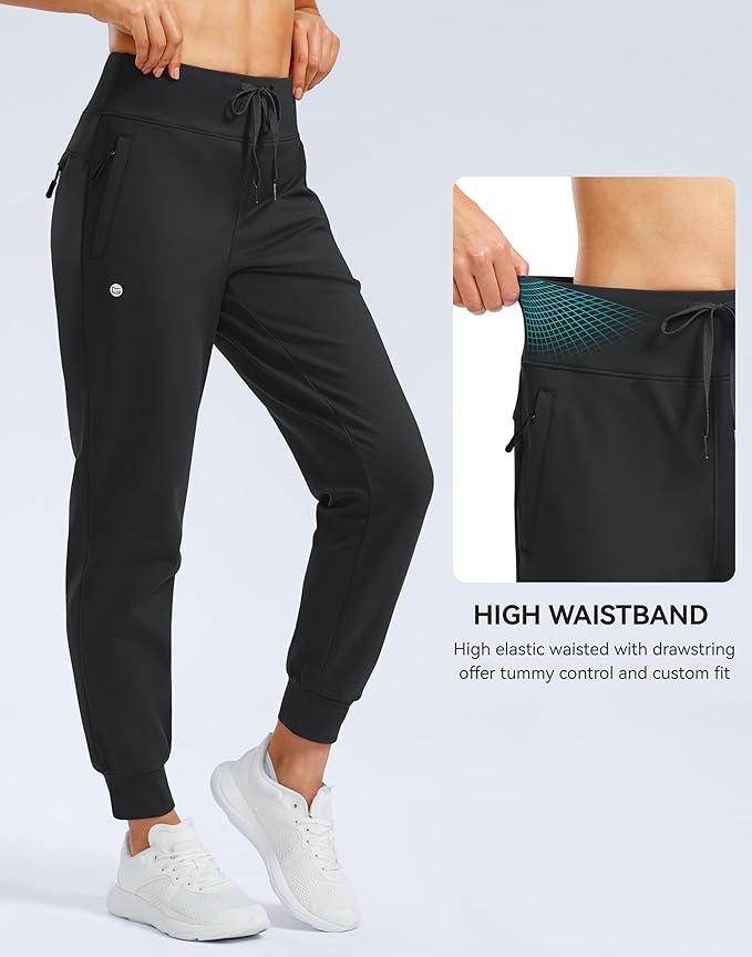 G Gradual Women's Fleece Lined Joggers Water Resistant Hiking Pants High Waisted Winter Thermal Sweatpants 3 Zipper Pockets