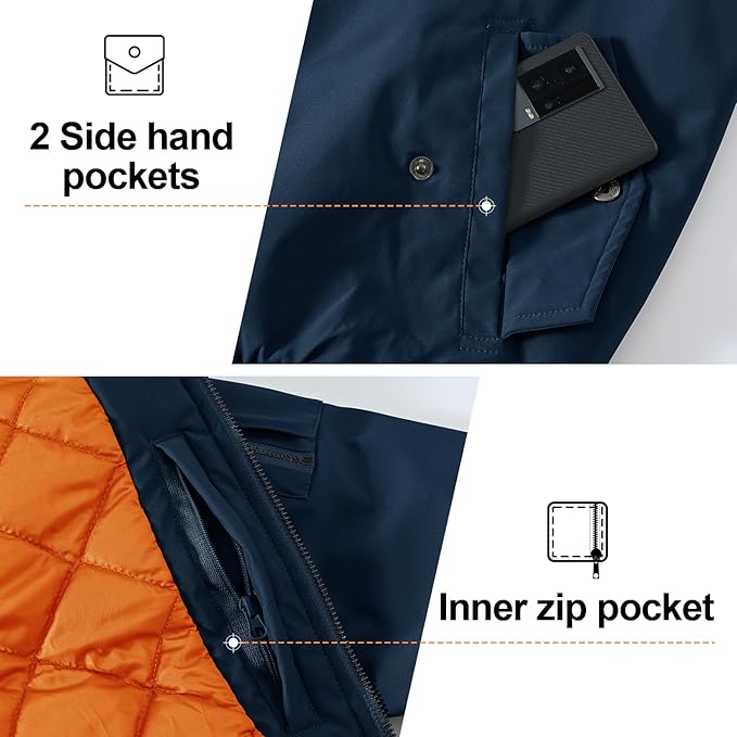 Gopune Men's Windproof Bomber Jacket Warm Water Resistant Windbreaker Winter Outwear Quilted Jackets Coats