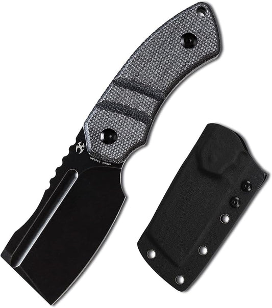 KANSEPT Knives Korvid S Fixed blade Hunting Camping Hiking Knife with 2.9''14C28N Cleaver Fixed Blade and Black Micarta Handle, Kydex Sheath for Men Women Everyday Carry G2030A1
