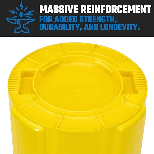 Magnum Yellow 55 Gallon Trash Can Set (Trash Can, Quiet Dolly, and Reinforced Lid), Construction Grade, Jobsite Ready, Non-Marking Wheels & Casters for Rolling Garbage CMTC-CLD0-55Y01 (1 Set)