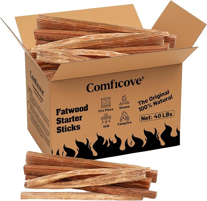 40 lbs. Fire Starter Fatwood Sticks Camping Essentials | Great Fire Logs and Fire Starters for Campfires, Wood Stoves, Bonfires, Fireplaces