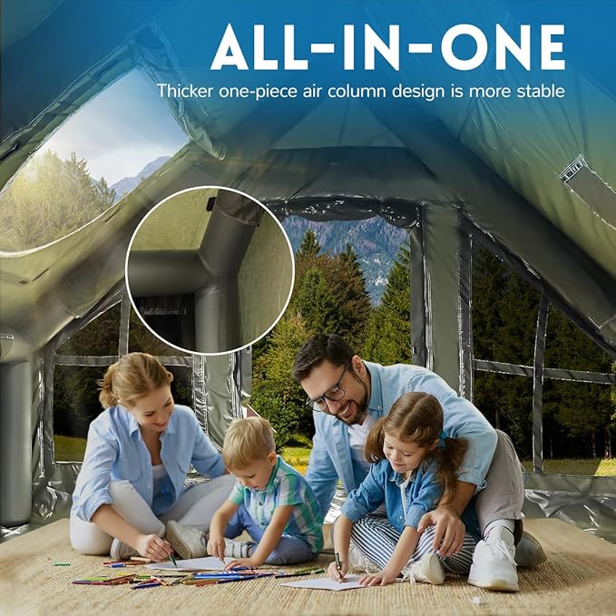 Inflatable Camping Tent with Pump, 4 Season Inflatable Tents for Camping, Inflatable House Tent Waterproof Easy Setup Glamping Tent