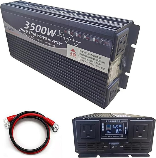 3500W Power Inverter 24V DC to 110V AC Converter with LED Display Dual AC Outlets Dual Fans Radiating for RV, Camp, Boat and Home Emergency Portable Pure Sine Wave Inverter (Smart Screen, 3500W 24V)
