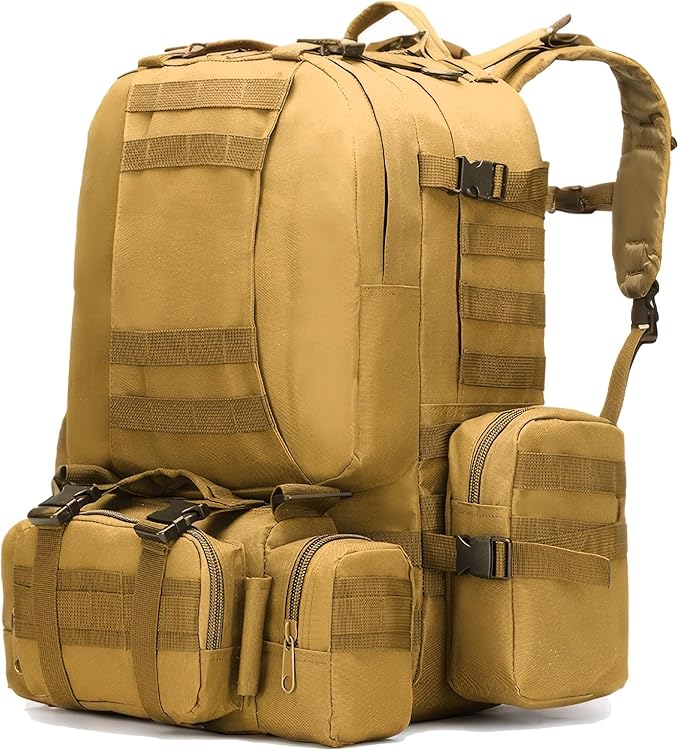 Military Tactical Backpack for Men 60L Waterproof Bug Out Bag Survival Rucksack Go Bag Emergency Molle System Army 3 Day Assault Pack for Hiking Hunting Camping Tan