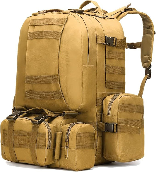 Military Tactical Backpack for Men 60L Waterproof Bug Out Bag Survival Rucksack Go Bag Emergency Molle System Army 3 Day Assault Pack for Hiking Hunting Camping Tan
