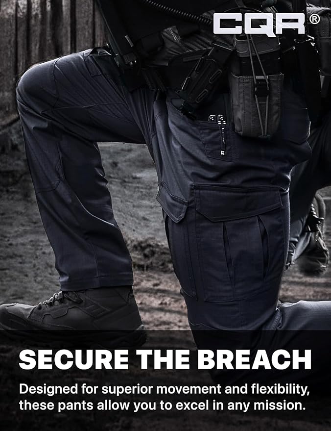 CQR Men's Flex Ripstop Tactical Pants, Water Resistant Stretch Cargo Pants, Lightweight EDC Hiking Work Pants