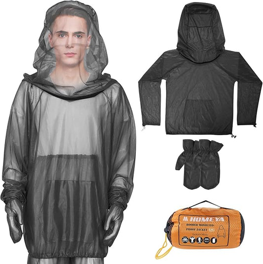 2-Piece Net Suit L/XL, Zippered Hood Jacket & Gloves Set, Thickened Breathable Mesh, Adjustable Fit for Upper Body Protection, Unisex Lightweight Outdoor Gear for Camping, Fishing, Hiking, Gardening