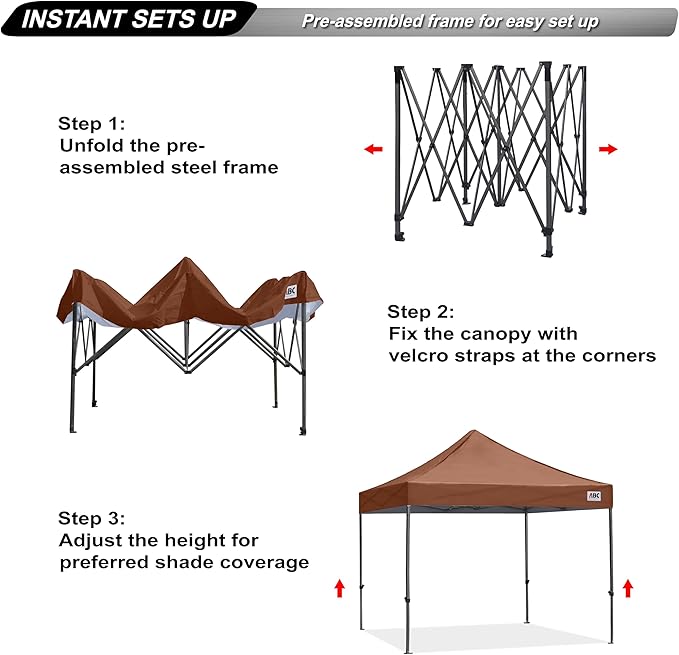 ABCCANOPY Patio Pop Up Canopy Tent 10x10 Commercial-Series (Brown)