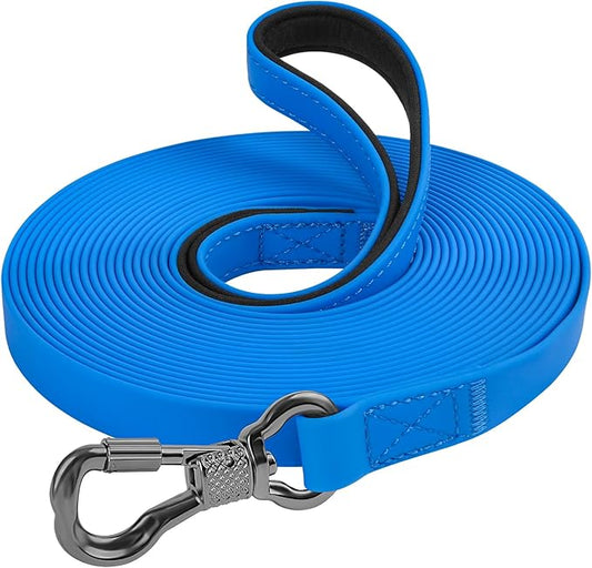 XiaZ Waterproof Dog Long Line, Training Long Leash Lead with Padded Handle for Large Medium Small Dogs Outside Walking, Playing, Camping, or Yard (15FT, Blue)