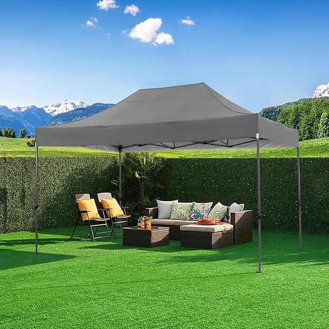 COBIZI 10x15 FT Pop up Canopy Tent,Heavy Duty Easy Up Commercial Outdoor Party Canopy Tents for Wedding Parties All Season Wind & Waterproof Gazebo with Carry Bag,Gray(Frame Thickened)