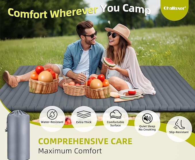 Inflatable Sleeping Pad for Camping, 2 Person Ultralight Double Sleeping Pad, Waterproof, Durable 40D Nylon Camping Pads for Backpacking & Outdoor Adventures, 78"x47.2", 3.62inch Thickness, 2.38lbs