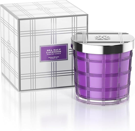 HomeWorx by SLATKIN + CO. 80oz Luxe Candle - Sea Salt Lavender Premium Scented 5-Wick Candle, Colored Glass with Essential Oils and Gift Box
