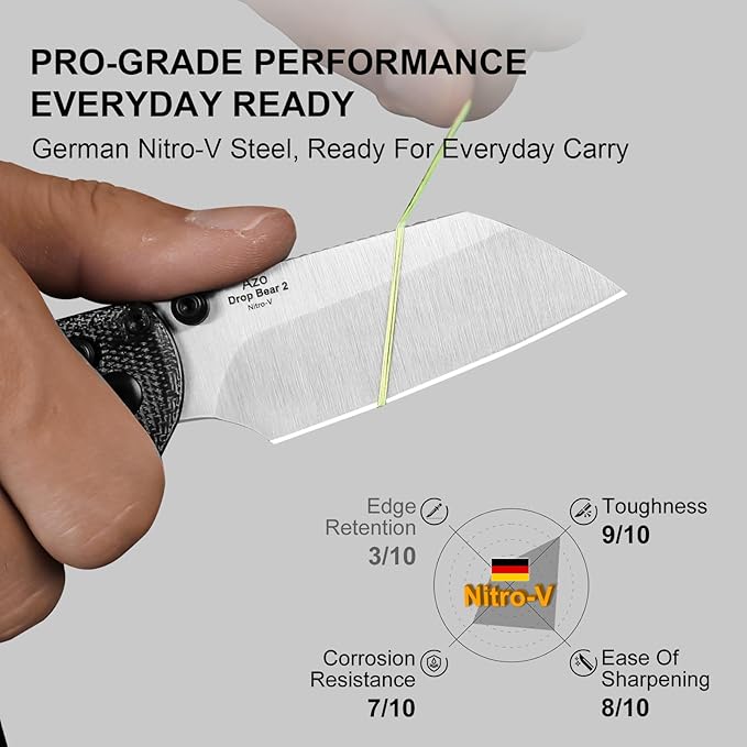 Kizer Drop Bear 2 Pocket Knife, 2.84" Nitro-V Sheepsfoot Blade Folding Knife with Black Micarta Handle, Clutch Lock EDC Knives with Jimping on Spine for Men Women V3619.2KS1