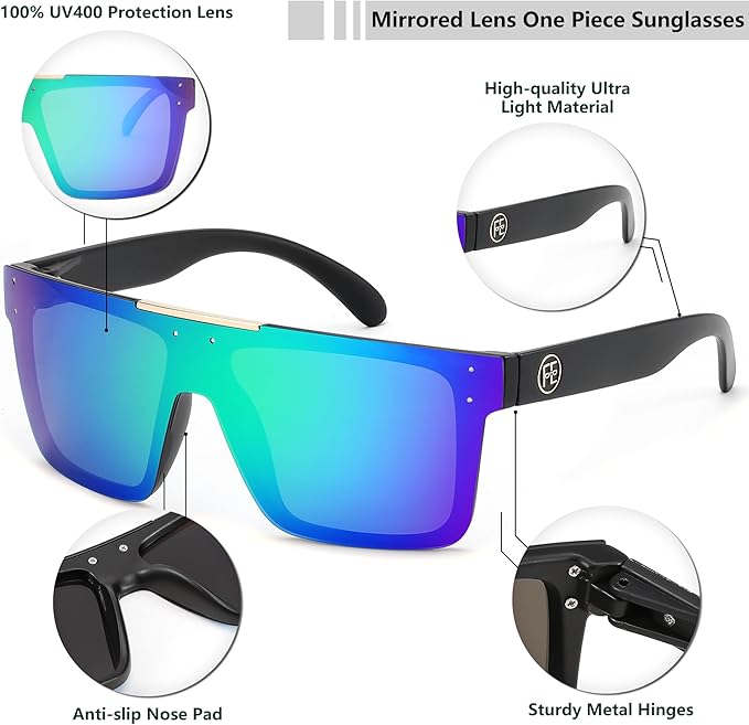 FEISEDY Men Sunglasses Polarized Oversized Square Flat Top Cycling Running Fishing Golf Hiking Sports B2990