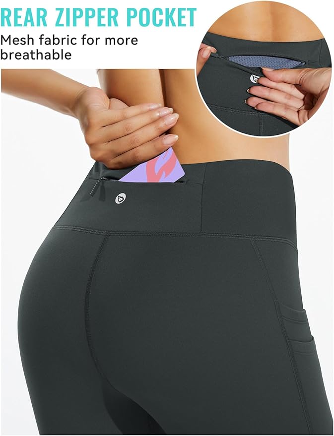 baleaf Women's Fleece Lined Leggings Water Resistant Thermal Winter Warm Tights High Waisted with Pockets Running Gear