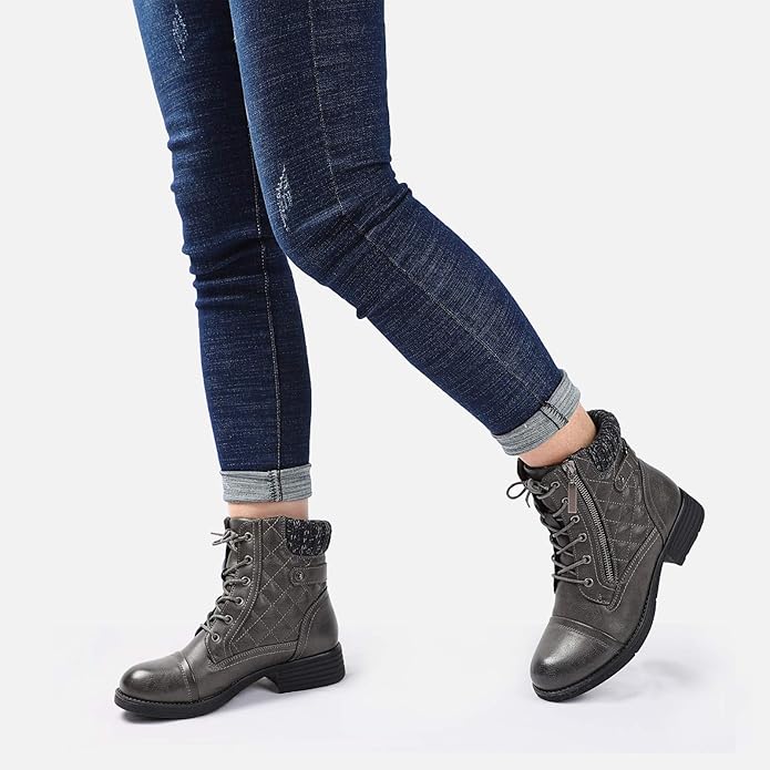 STQ Women's Combat Boots Lace up Ankle Booties