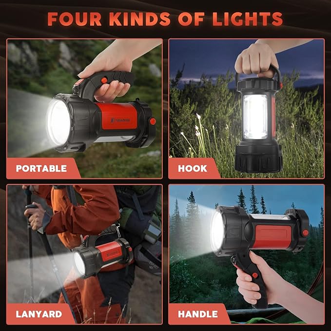AlpsWolf Camping Lantern Rechargeable, 2 Pack Same LED Flashlight Spotlight Lantern with 800LM, 3600 Capacity Powered, Red Portable Bright Camping Light for Outdoor Hiking, Power Outages