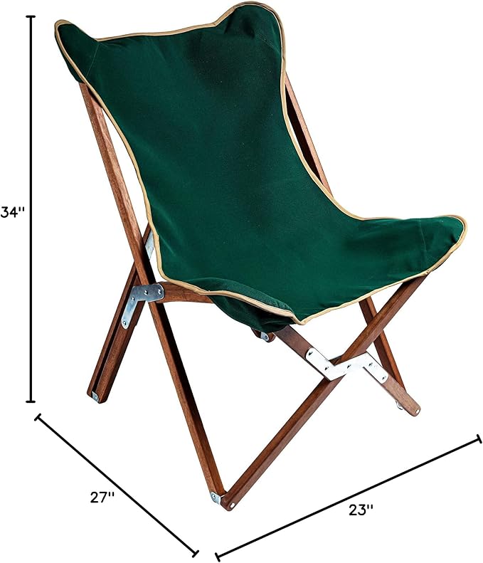 BYER OF MAINE Pangean Butterfly Chair, Easy-Fold Hardwood Sling Chair – Portable Beach, Camping & Patio Seat – 34″H × 23″W × 27″D in Forest Green