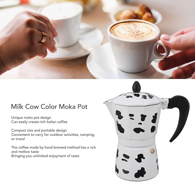 Coffee Pot,Coffee Pot Household Hand Pour Kettle Concentrated Milk Cow Color with Italy Aluminium for Kettle Boil for Home Cafe Outdoor Activities Camping Travel (6 Cups 300ML)
