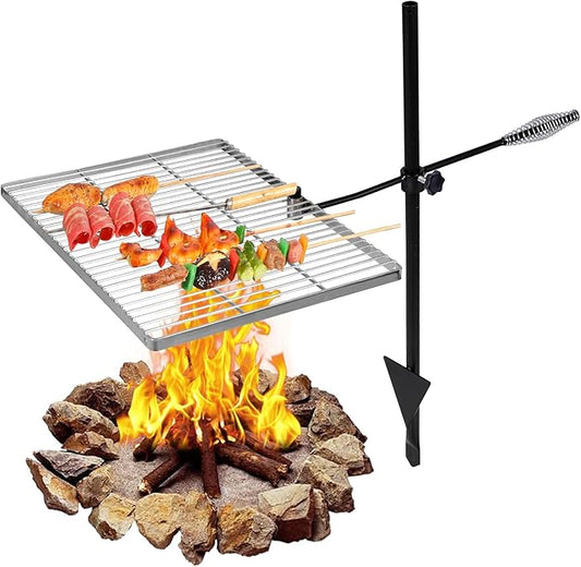 REDCAMP Folding Swivel Campfire Grill, Portable Stainless Steel Cooking Grate over Fire Pit, Lightweight Grate & Camp Fire Rack with Carrying Bag for Outdoor Camping BBQ