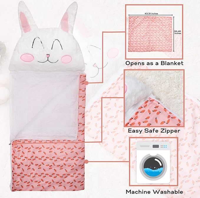 Sleeping Bag for Kids, Preschool Nap Mat, Toddler Sleeping Bag with Pillow for Daycare, Ages 3+, Large Size