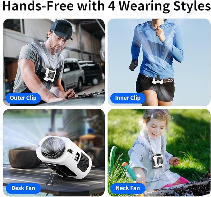 Socool Portable Waist Fan Clip on Wearable Belt, Mini Personal Fans Rechargeable, 4 Speeds 13000RPM, 25H Cooling Shirt Fan Battery Operated, Neck Fan Hanging for Outdoor Camping Travel Jobsite