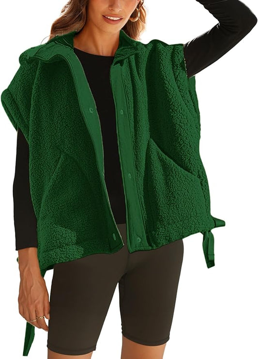 Athlisan Womens Fleece Vest Casual Sleeveless Button Down Sherpa Jacket Outerwear with Pockets