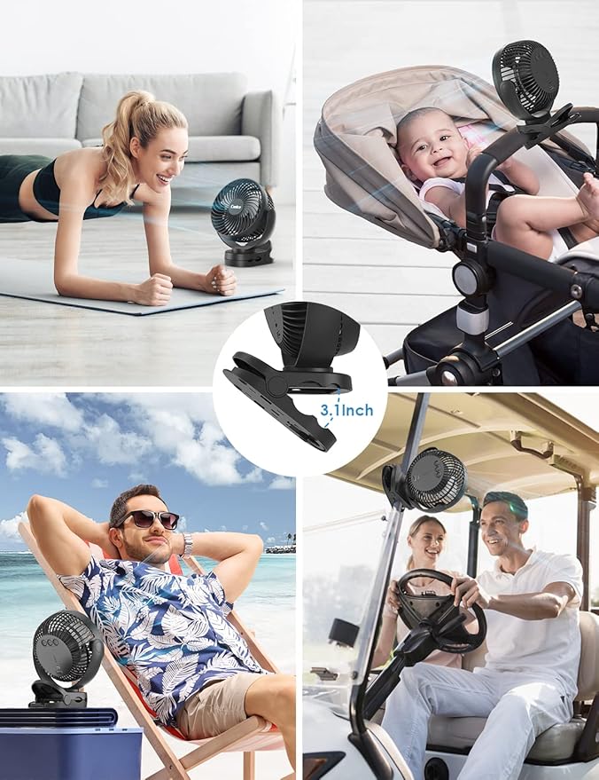 Camping Fan with Remote Control - 12000mAh Rechargeable Battery Powered Fan, Camping Fans for Tents with LED light & Hanging Hook, Rechargeable Battery Operated Ceiling Fans for Tent RV Bed, Black