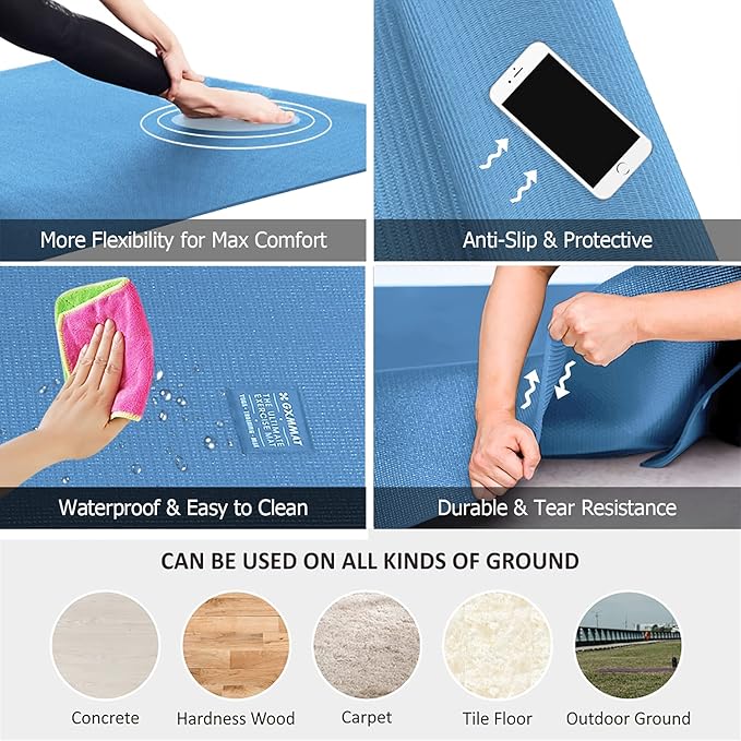 GXMMAT Large Yoga Mat 6'x4'/6'x6'/7'x5'(7mm/9mm), Extra Thick Workout Mats for Home Gym Flooring,Ultra Comfortable Non-Slip Quick Resilient Barefoot Wide Exercise Mat for Pilates,Stretching,Meditation