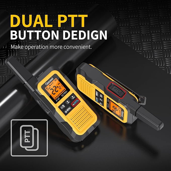 G2pro+ IP67 Waterproof Floating Walkie Talkies Long Range for Adults, Heavy Duty Walkie Talkie with Double PTT,FM Radio,SOS,NOAA Weather,VOX, Two Way Radio Rechargeable Battery(Yellow 6Pack)