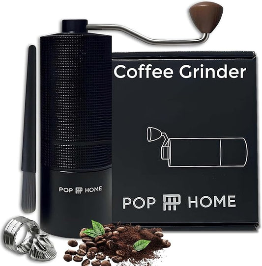 Manual Coffee Grinder with Brush - Stainless Steel Handheld Burr Mill, Adjustable Grind Settings for Espresso, Pour Over, French Press & Cold Brew, Portable Hand Coffee Grinder