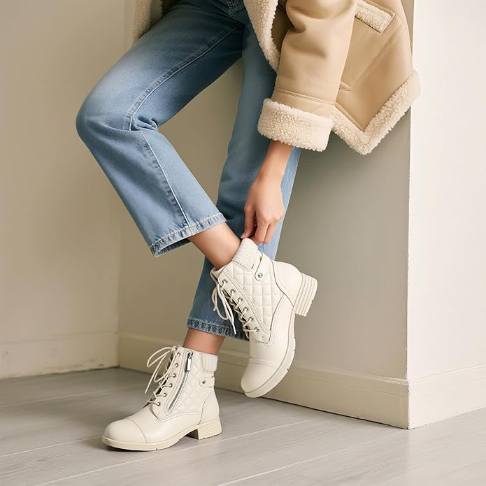 STQ Women's Combat Boots Lace up Ankle Booties