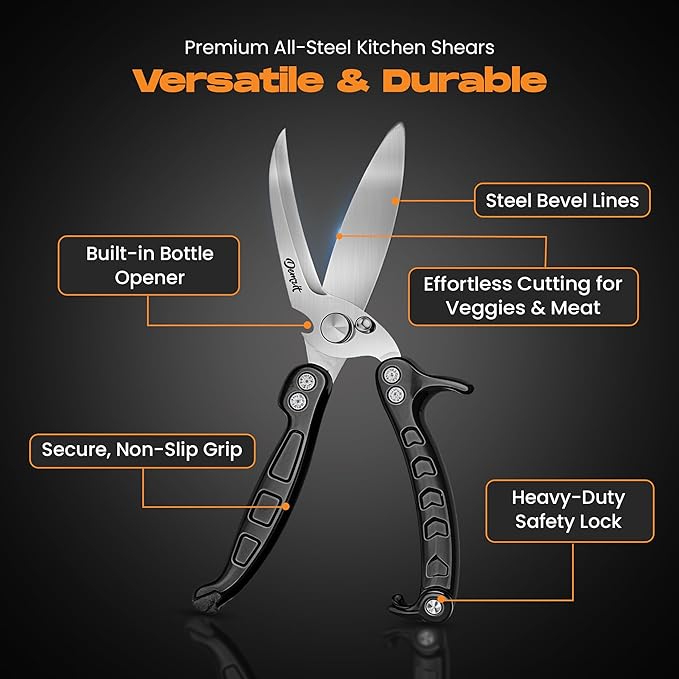 Poultry Shears Heavy Duty Professional, Kitchen Shears for Food, Kitchen Scissors Heavy Duty, Food & Meat Scissors, Dishwasher Safe Chicken Cutters. Spring Loaded, Black