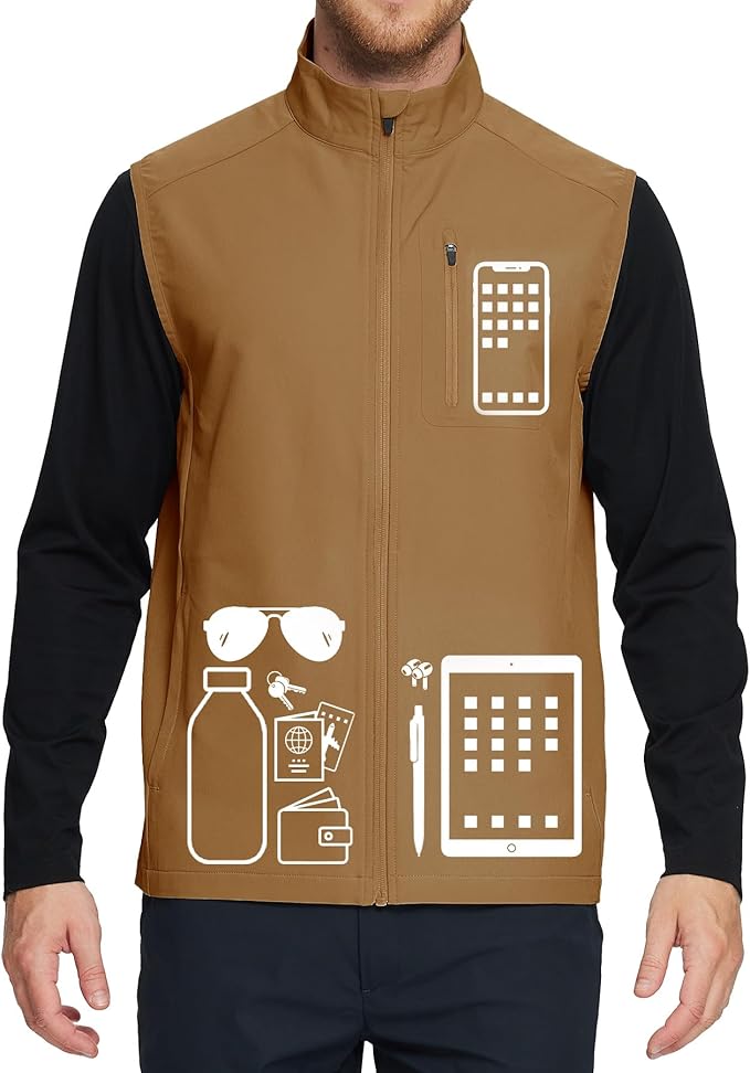 M MAELREG Mens Vests Outerwear Windproof Lightweight Softshell Vests Zip Pockets Sports Sleeveless Jacket Golf Vests for Men