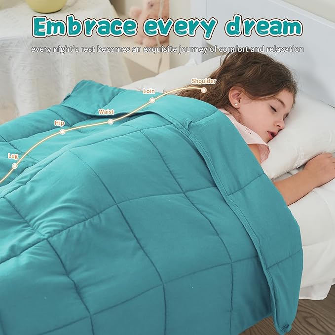 Weighted Blanket Kids (10lbs, 40"x60" Throw Size) - Cooling and Soft Heavy Blanket for 80-120lbs with Premium Glass Beads - Breathable Thick Blankets for All-Season Sleeping Comfort - Teal