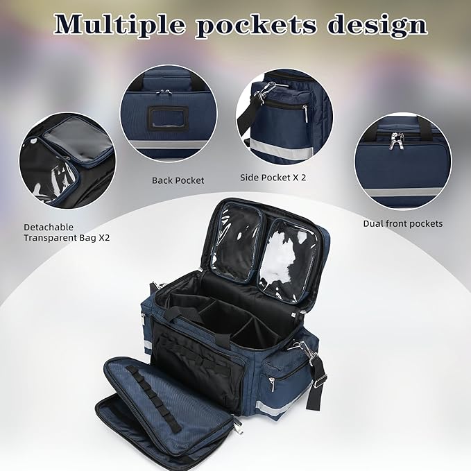 Medical Bag Empty First Aid Bag Home Health with Detachable Divider Medical Supplies Bag Emergency Responder Trauma Bag for Nursing Student,Therapist,Doctors