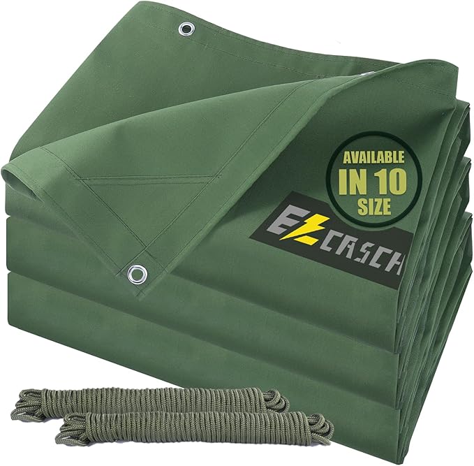 16’x20’ Canvas Tarps Heavy Duty Waterproof Tarpaulins with Aluminum Grommets,UV Resistant, 22Mil Multipurpose Drop Cloth, 14oz Durable Cover Sheet for Outdoor and Indoor Use with Ropes.