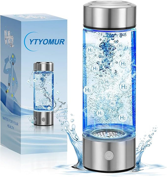 2025 New Hydrogen Water Bottle, Rechargeable Hydrogen-Rich Water Generator Machine with SPE PEM Technology,for Home Office Travel Fitness Drinking, Portable, Glass, Stainless Steel, 450ml