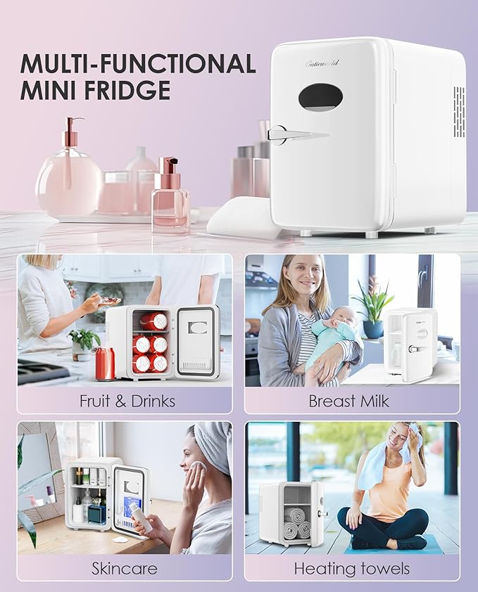 Skincare Fridge - 4L Makeup Fridge for Refrigerating Makeup, Skincare and Food, Mini Fridge for Bedroom, Office and Car, Cooler and Warmer, Beverage Cooler, Pearly White