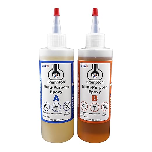 Brampton Multi-Purpose Epoxy, Quick 30-Minute Set, Waterproof 2-Part Epoxy Glue Kit for Tile, Metal, Ceramic, Glass, Wood, Stone, Strong Bonding, Sandable, Paintable Resin, Easy 1:1 Mix, 16 oz