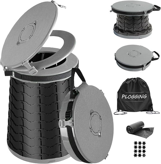XXL Portable Toilet -19.7" H 15" D Adjustable Foldable Camping Toilet, Luggable Loo with Lid, Strap,Toilet Bag for Camping, Hiking, Travel and Car with Carry Bag
