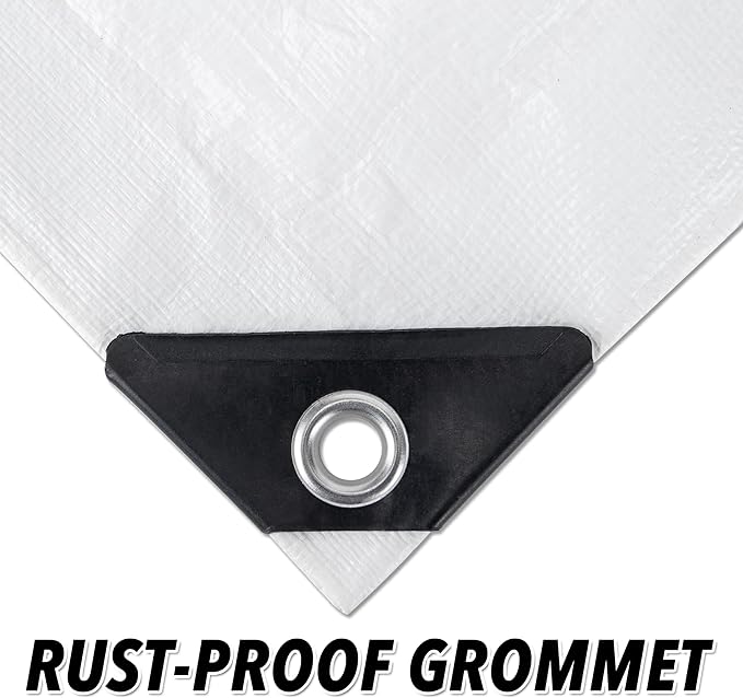 CARTMAN Finished Size 30x30 Feet 10 Mil White Heavy Duty Poly Tarp, Multipurpose Protective Cover, UV Resistant, Waterproof Poly Tarpaulin with Reinforced Edges Tarpaulin with Reinforced Edges