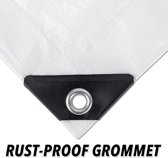 CARTMAN Finished Size 20x30 Feet 10 Mil White Heavy Duty Poly Tarp, Multipurpose Protective Cover, UV Resistant, Waterproof Poly Tarpaulin with Reinforced Edges Tarpaulin with Reinforced Edges