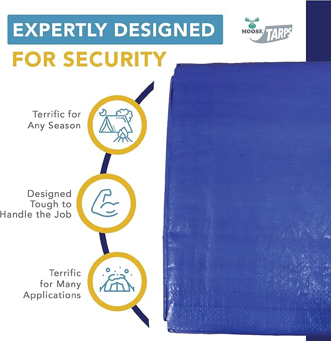 8' x 30' Waterproof Tarp | Medium Duty Reversible Blue/Silver | Multipurpose Indoor/Outdoor Use: Tents, Wood Cover, Furniture, Car, Boat, Pool, & More | Tear Resistant