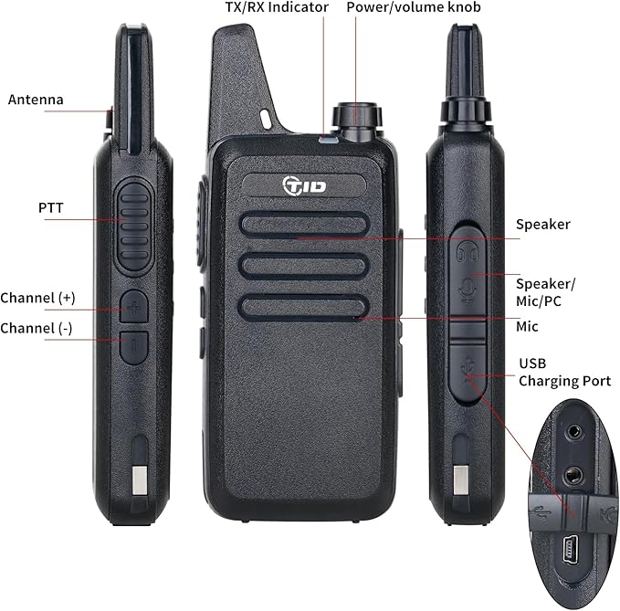 TIDRADIO TD-M8s Walkie Talkies, Portable FRS Two-Way Radios Rechargeable,Hands Free, Long Range, Rugged 2 Way Radios for Adults School Church (2 Pack)