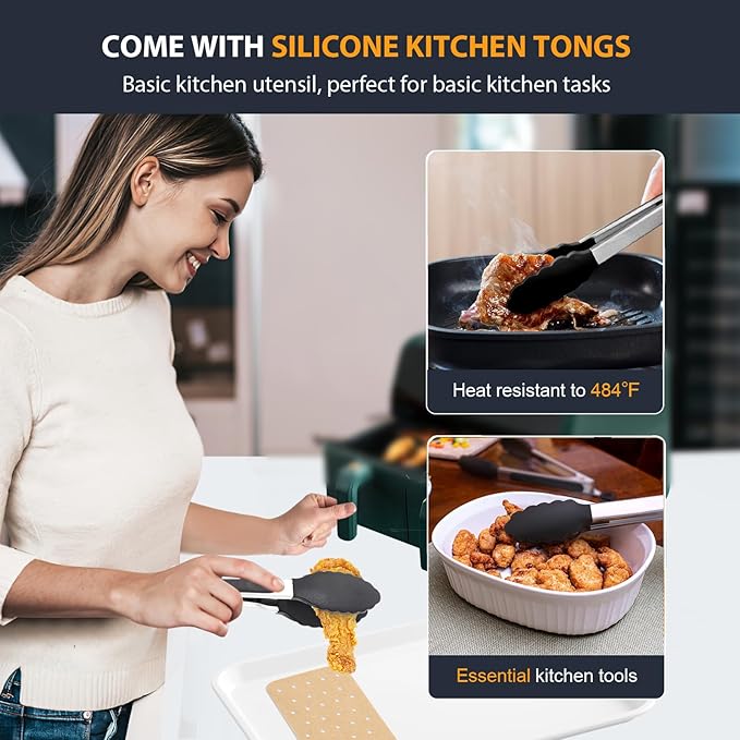 Dual Basket Air Fryer Accessories for Ninja DZ401 DZ550 DZ302 SL401 SL451 & Other 10 Quart 2-Basket DualZone Air Fryers, Come with Air Fryer Rack Set, 100Pcs Paper Liners, Silicone Brush & Tongs